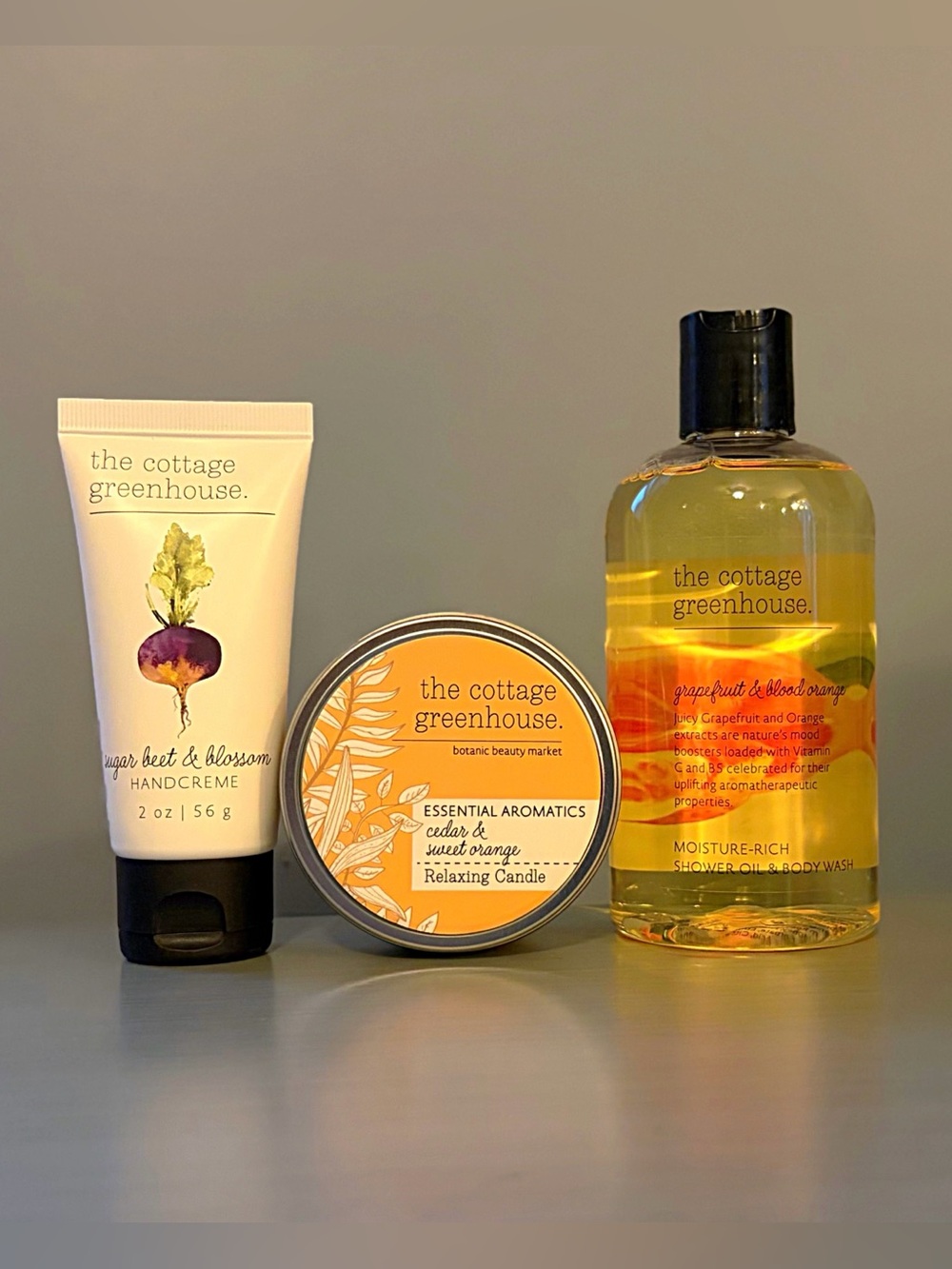 LIMITED EDITION Cottage Greenhouse Margot Elena Candle Tin, Shower Oil, Lotion